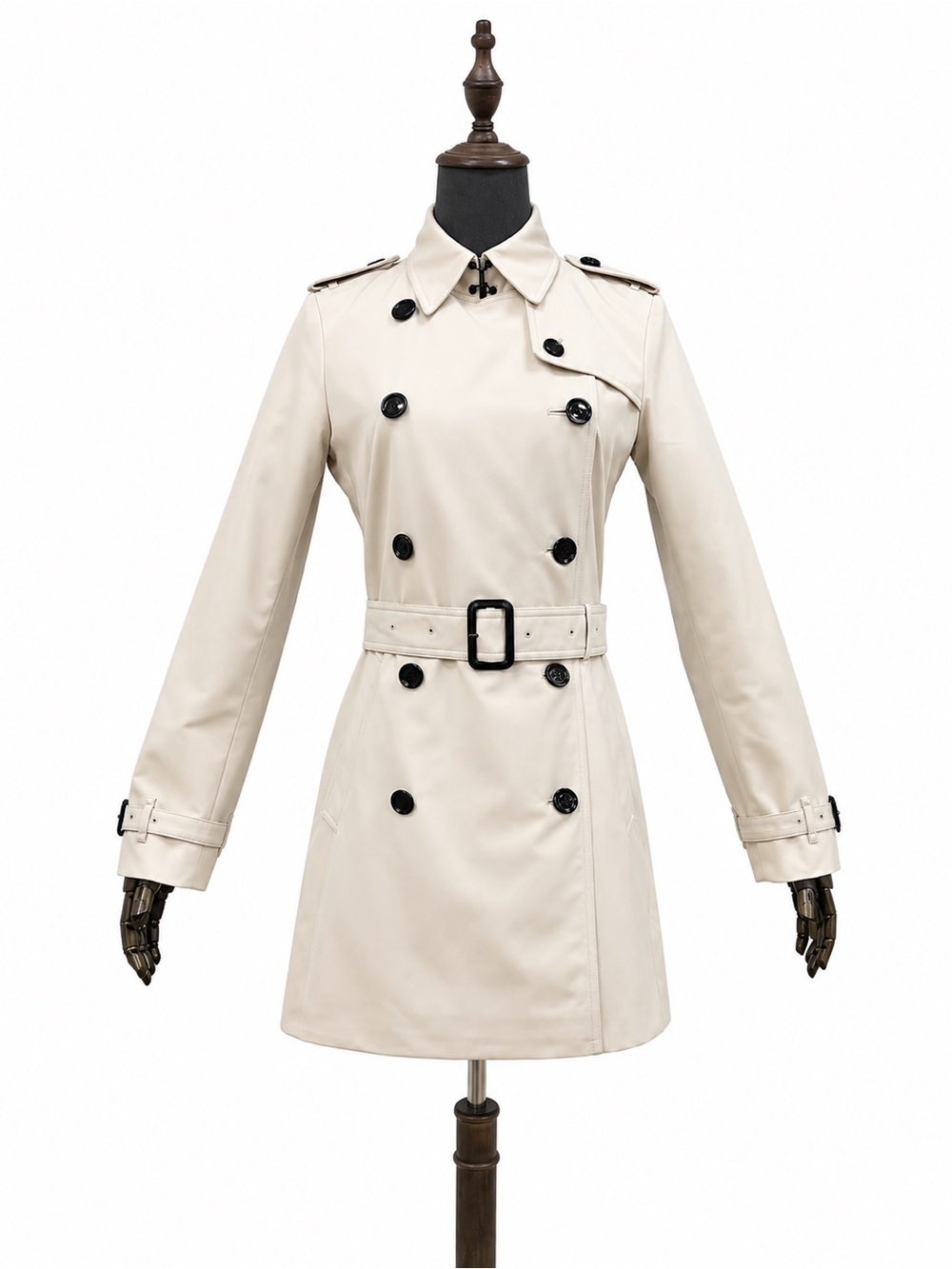Burberry Cream Double-Breasted Trench Coat with Belt